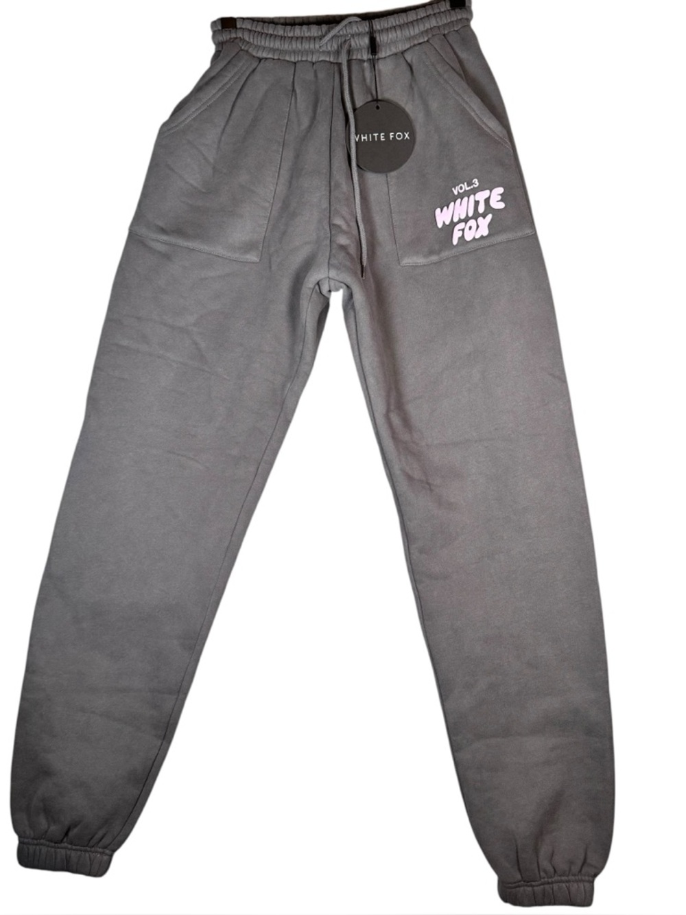 White Fox Vol3 Gray Fleece Sweatpants Women’s XXS Drawstring Pockets Tapered NWT